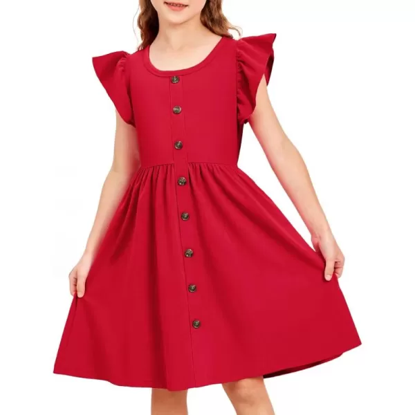Arshiner Toddler Girls Dresses Flutter Sleeve Decorative Button Down A-line Sundress