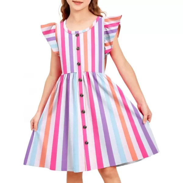 Arshiner Toddler Girls Dresses Flutter Sleeve Decorative Button Down A-line Sundress