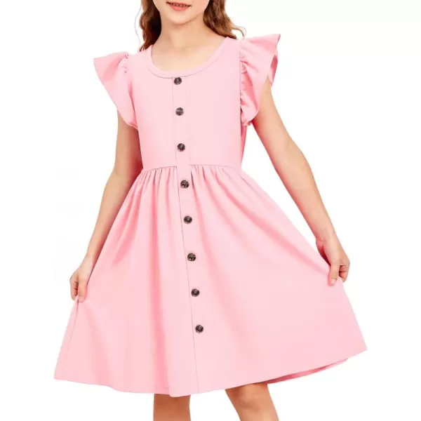 Arshiner Toddler Girls Dresses Flutter Sleeve Decorative Button Down A-line Sundress