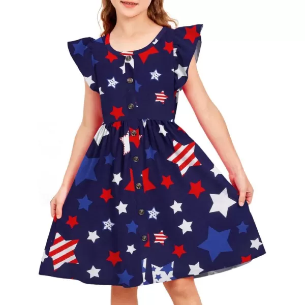 Arshiner Toddler Girls Dresses Flutter Sleeve Decorative Button Down A-line Sundress