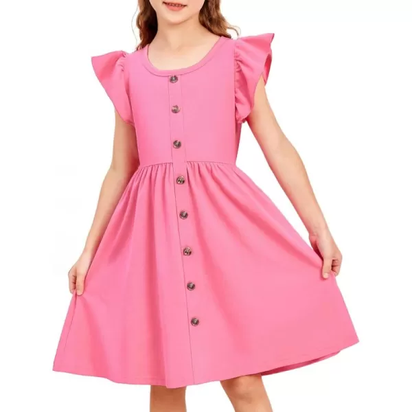 Arshiner Toddler Girls Dresses Flutter Sleeve Decorative Button Down A-line Sundress