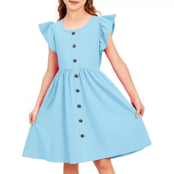 Arshiner Toddler Girls Dresses Flutter Sleeve Decorative Button Down A-line Sundress