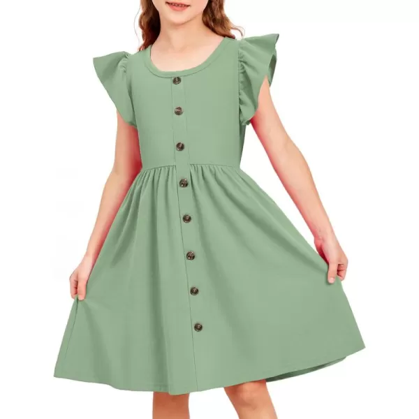 Arshiner Toddler Girls Dresses Flutter Sleeve Decorative Button Down A-line Sundress