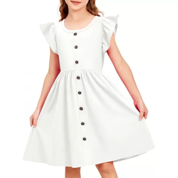 Arshiner Toddler Girls Dresses Flutter Sleeve Decorative Button Down A-line Sundress