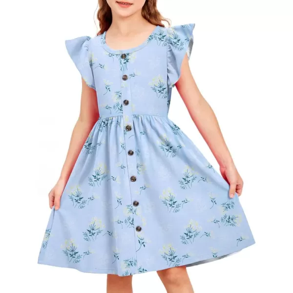 Arshiner Toddler Girls Dresses Flutter Sleeve Decorative Button Down A-line Sundress
