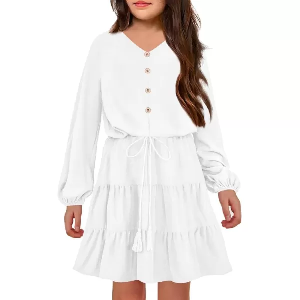 Arshiner Tween Girls Dresses Fall Long Sleeve V Neck Waist Tie Ruffle Tiered Swing Skater Dress