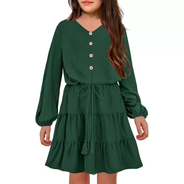 Arshiner Tween Girls Dresses Fall Long Sleeve V Neck Waist Tie Ruffle Tiered Swing Skater Dress