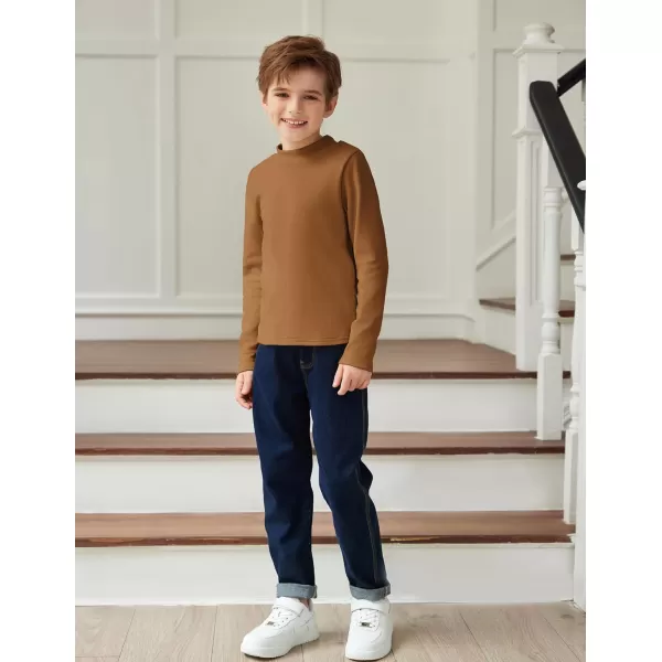 Arshiner Boys Long Sleeve Turtleneck T-Shirt Solid Color Warm Tee Tops Casual Thermal Pullover for Kids 5-12 Years