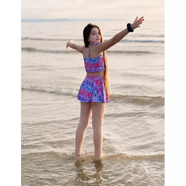 Arshiner Girls Swimsuits 3Pcs Ruffles Bathing Suits Summer Floral Printing Beach Surf Tankini Swimwear Set