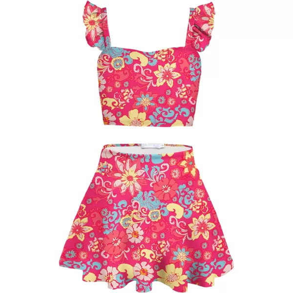 Arshiner Girls Swimsuits 3Pcs Ruffles Bathing Suits Summer Floral Printing Beach Surf Tankini Swimwear Set