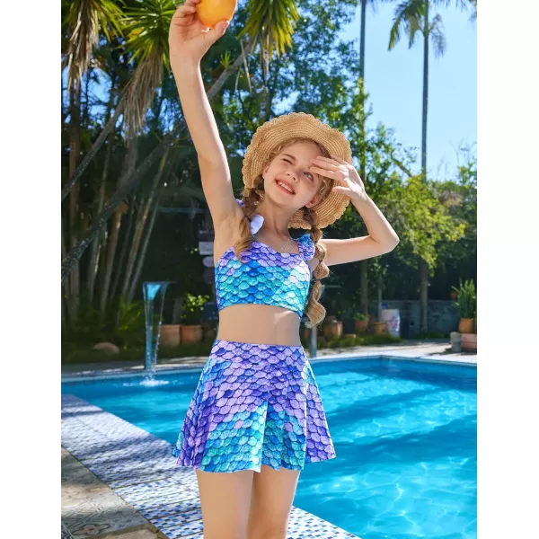 Arshiner Girls Swimsuits 3Pcs Ruffles Bathing Suits Summer Floral Printing Beach Surf Tankini Swimwear Set