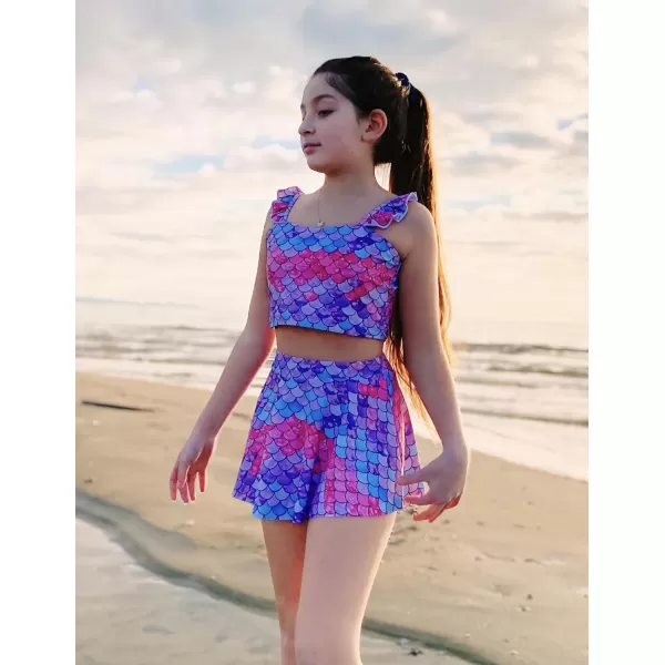 Arshiner Girls Swimsuits 3Pcs Ruffles Bathing Suits Summer Floral Printing Beach Surf Tankini Swimwear Set