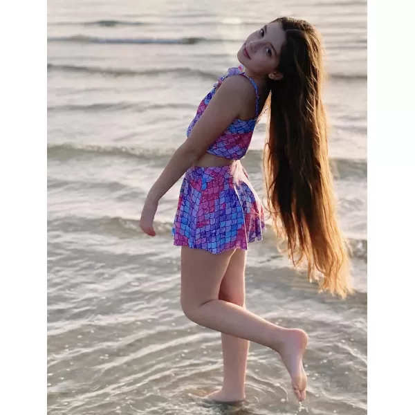 Arshiner Girls Swimsuits 3Pcs Ruffles Bathing Suits Summer Floral Printing Beach Surf Tankini Swimwear Set