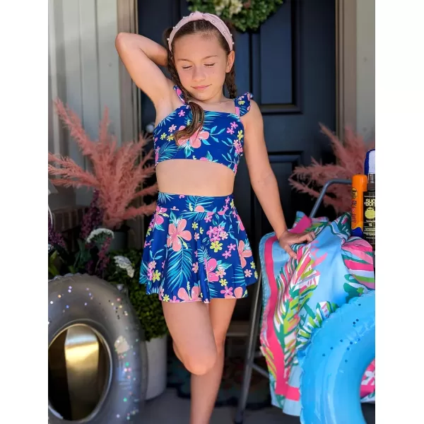 Arshiner Girls Swimsuits 3Pcs Ruffles Bathing Suits Summer Floral Printing Beach Surf Tankini Swimwear Set