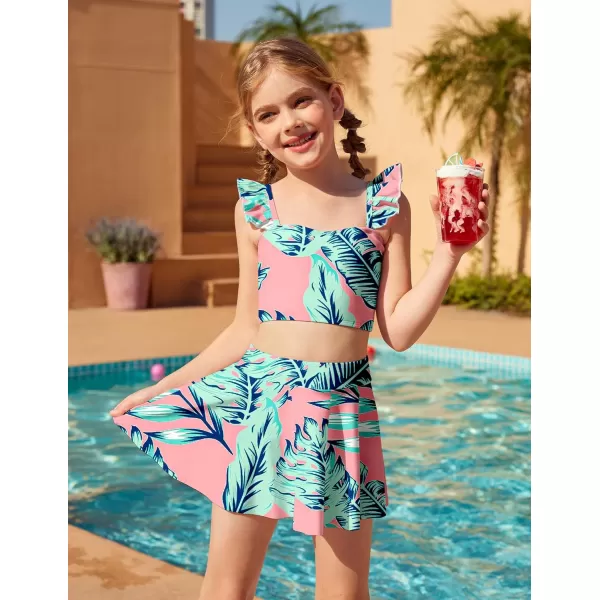 Arshiner Girls Swimsuits 3Pcs Ruffles Bathing Suits Summer Floral Printing Beach Surf Tankini Swimwear Set