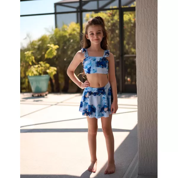 Arshiner Girls Swimsuits 3Pcs Ruffles Bathing Suits Summer Floral Printing Beach Surf Tankini Swimwear Set