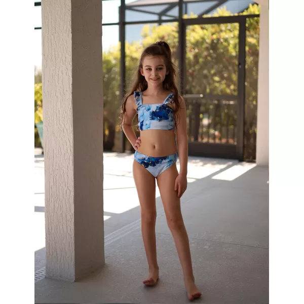 Arshiner Girls Swimsuits 3Pcs Ruffles Bathing Suits Summer Floral Printing Beach Surf Tankini Swimwear Set