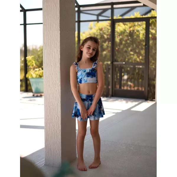 Arshiner Girls Swimsuits 3Pcs Ruffles Bathing Suits Summer Floral Printing Beach Surf Tankini Swimwear Set
