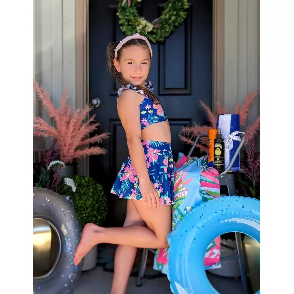 Arshiner Girls Swimsuits 3Pcs Ruffles Bathing Suits Summer Floral Printing Beach Surf Tankini Swimwear Set