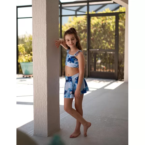 Arshiner Girls Swimsuits 3Pcs Ruffles Bathing Suits Summer Floral Printing Beach Surf Tankini Swimwear Set