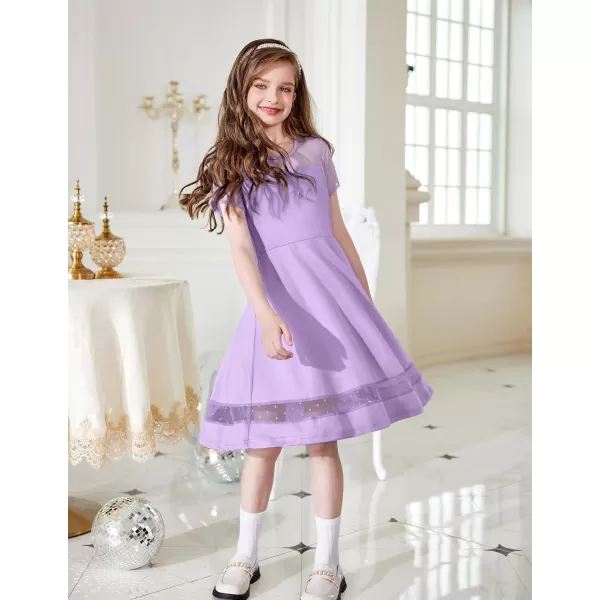 Arshiner Tween Girls Dress Formal Contrast Mesh Short Sleeve A Line Party Dresses with Pockets for 5-12 Years