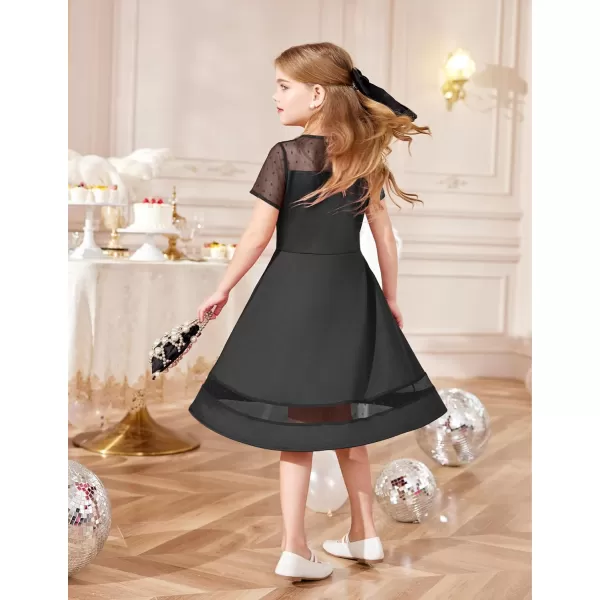 Arshiner Tween Girls Dress Formal Contrast Mesh Short Sleeve A Line Party Dresses with Pockets for 5-12 Years