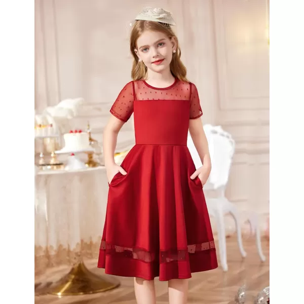 Arshiner Tween Girls Dress Formal Contrast Mesh Short Sleeve A Line Party Dresses with Pockets for 5-12 Years