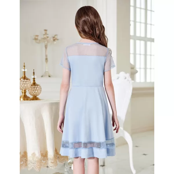 Arshiner Tween Girls Dress Formal Contrast Mesh Short Sleeve A Line Party Dresses with Pockets for 5-12 Years