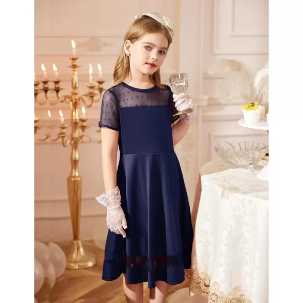 Arshiner Tween Girls Dress Formal Contrast Mesh Short Sleeve A Line Party Dresses with Pockets for 5-12 Years