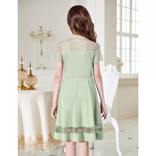 Arshiner Tween Girls Dress Formal Contrast Mesh Short Sleeve A Line Party Dresses with Pockets for 5-12 Years