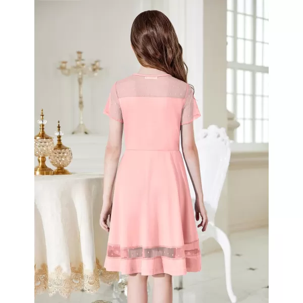 Arshiner Tween Girls Dress Formal Contrast Mesh Short Sleeve A Line Party Dresses with Pockets for 5-12 Years