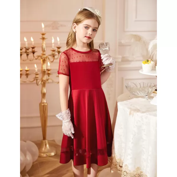 Arshiner Tween Girls Dress Formal Contrast Mesh Short Sleeve A Line Party Dresses with Pockets for 5-12 Years