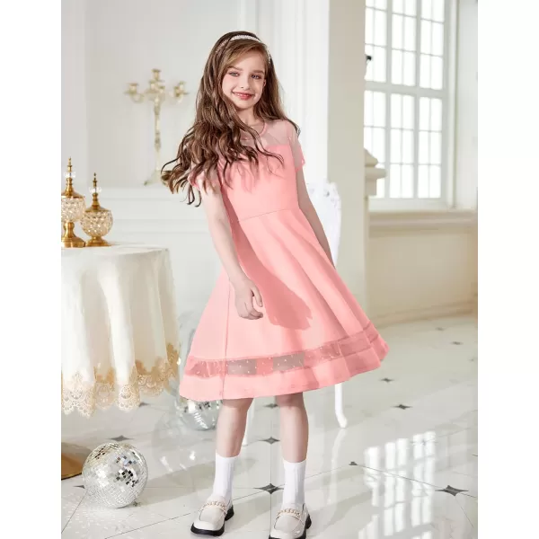 Arshiner Tween Girls Dress Formal Contrast Mesh Short Sleeve A Line Party Dresses with Pockets for 5-12 Years