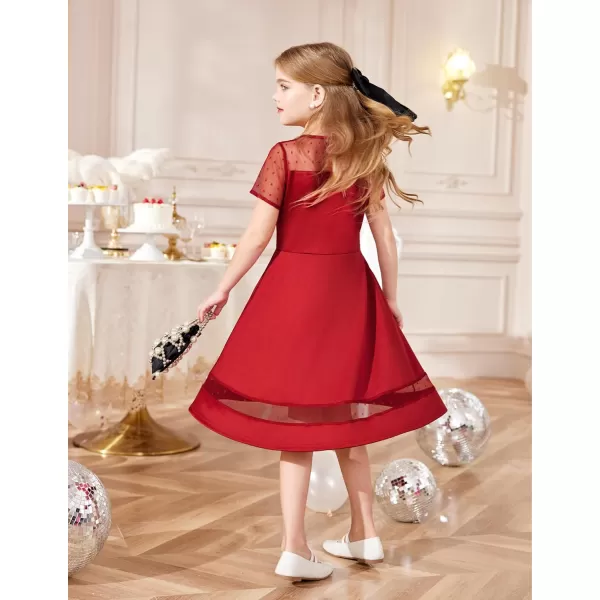 Arshiner Tween Girls Dress Formal Contrast Mesh Short Sleeve A Line Party Dresses with Pockets for 5-12 Years