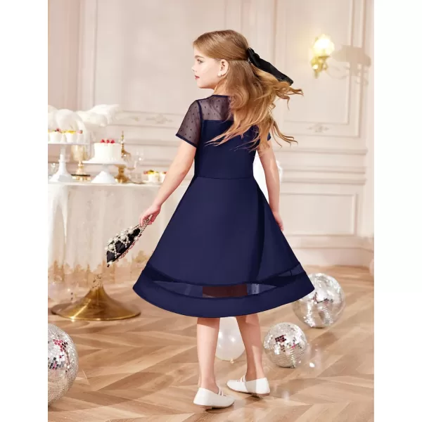 Arshiner Tween Girls Dress Formal Contrast Mesh Short Sleeve A Line Party Dresses with Pockets for 5-12 Years