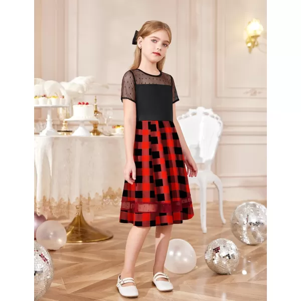 Arshiner Tween Girls Dress Formal Contrast Mesh Short Sleeve A Line Party Dresses with Pockets for 5-12 Years
