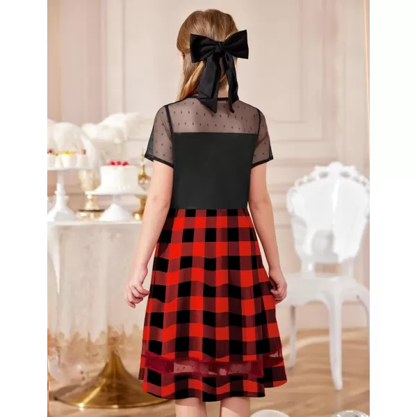 Arshiner Tween Girls Dress Formal Contrast Mesh Short Sleeve A Line Party Dresses with Pockets for 5-12 Years