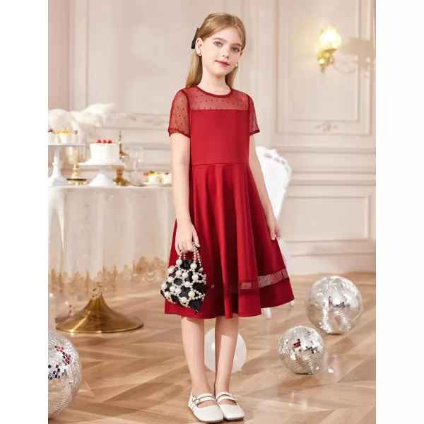 Arshiner Tween Girls Dress Formal Contrast Mesh Short Sleeve A Line Party Dresses with Pockets for 5-12 Years