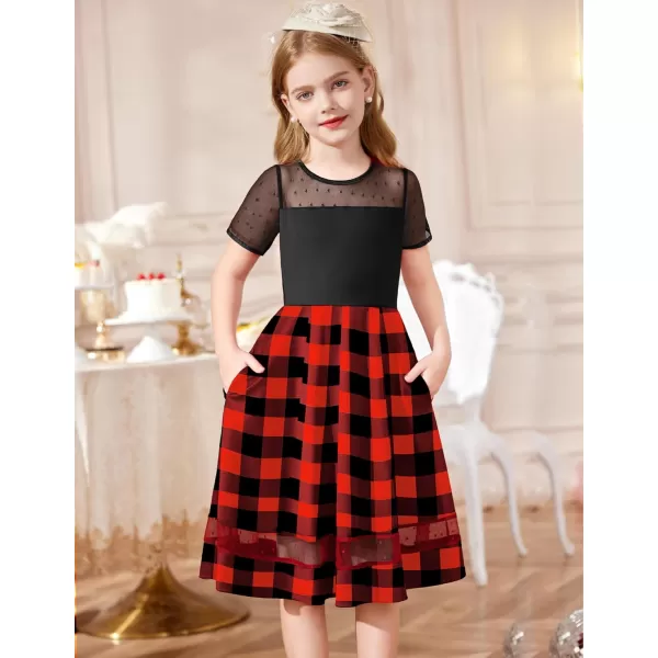 Arshiner Tween Girls Dress Formal Contrast Mesh Short Sleeve A Line Party Dresses with Pockets for 5-12 Years