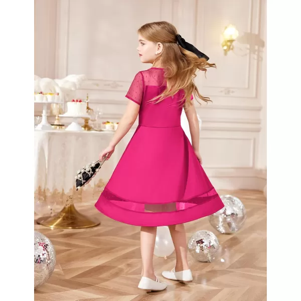 Arshiner Tween Girls Dress Formal Contrast Mesh Short Sleeve A Line Party Dresses with Pockets for 5-12 Years