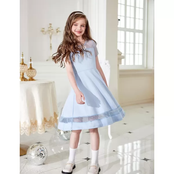 Arshiner Tween Girls Dress Formal Contrast Mesh Short Sleeve A Line Party Dresses with Pockets for 5-12 Years