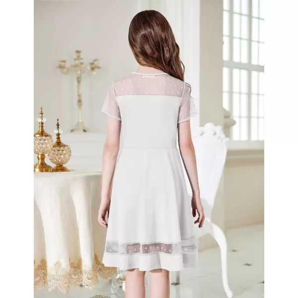 Arshiner Tween Girls Dress Formal Contrast Mesh Short Sleeve A Line Party Dresses with Pockets for 5-12 Years