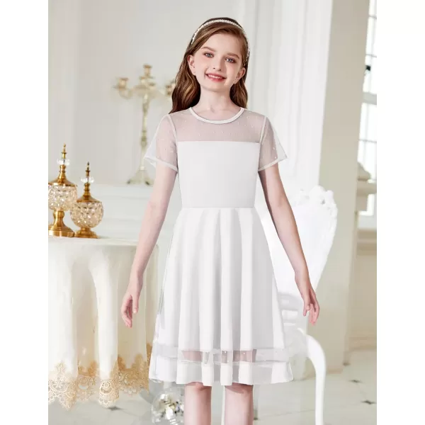 Arshiner Tween Girls Dress Formal Contrast Mesh Short Sleeve A Line Party Dresses with Pockets for 5-12 Years