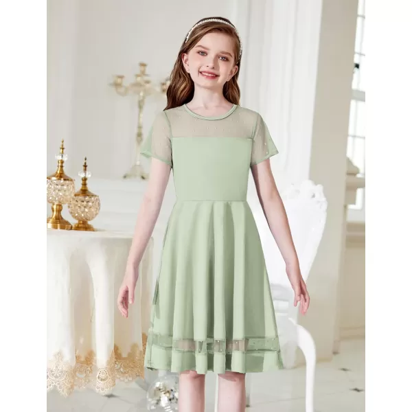 Arshiner Tween Girls Dress Formal Contrast Mesh Short Sleeve A Line Party Dresses with Pockets for 5-12 Years