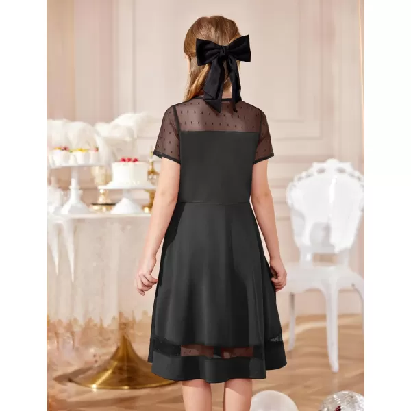 Arshiner Tween Girls Dress Formal Contrast Mesh Short Sleeve A Line Party Dresses with Pockets for 5-12 Years