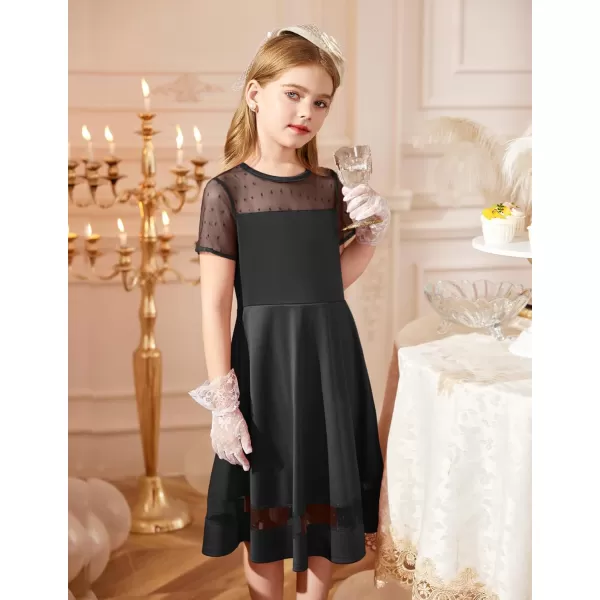 Arshiner Tween Girls Dress Formal Contrast Mesh Short Sleeve A Line Party Dresses with Pockets for 5-12 Years