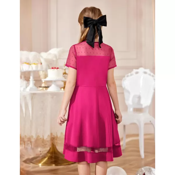 Arshiner Tween Girls Dress Formal Contrast Mesh Short Sleeve A Line Party Dresses with Pockets for 5-12 Years