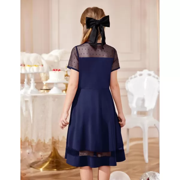 Arshiner Tween Girls Dress Formal Contrast Mesh Short Sleeve A Line Party Dresses with Pockets for 5-12 Years
