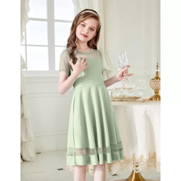 Arshiner Tween Girls Dress Formal Contrast Mesh Short Sleeve A Line Party Dresses with Pockets for 5-12 Years