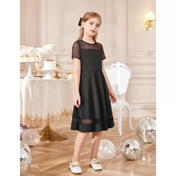 Arshiner Tween Girls Dress Formal Contrast Mesh Short Sleeve A Line Party Dresses with Pockets for 5-12 Years